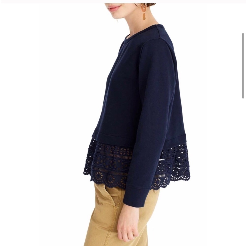 J. Crew Eyelet Drop Hem Crew Neck Terry Sweatshirt - Navy